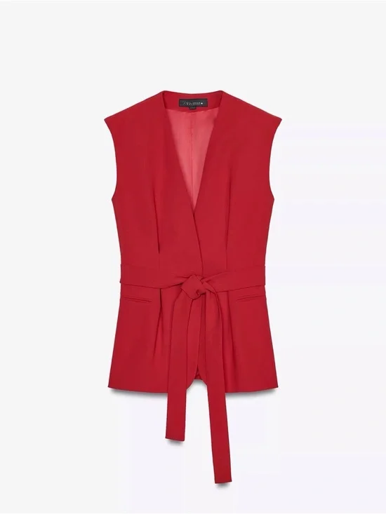Zara NWT Sleeveless Red Belted Pant & Top Co-Ord Set 2390/198 & 2377/198 - Picture 2 of 6
